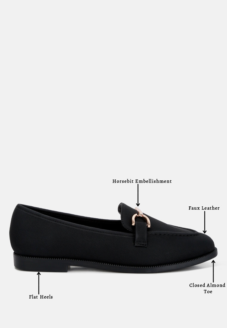 fable horsebit embellished flat loafers#color_black