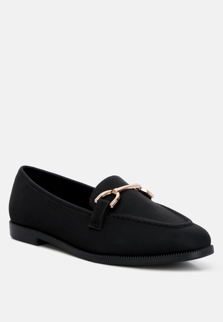 women horsebit embellished flat loafers#color_black