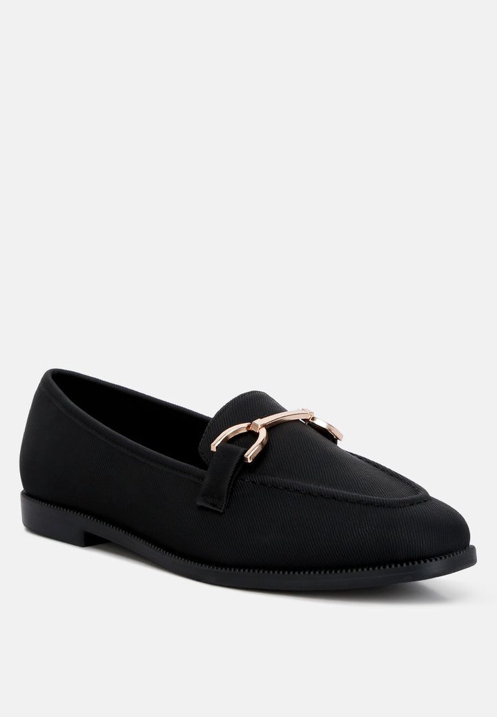 fable horsebit embellished flat loafers#color_black
