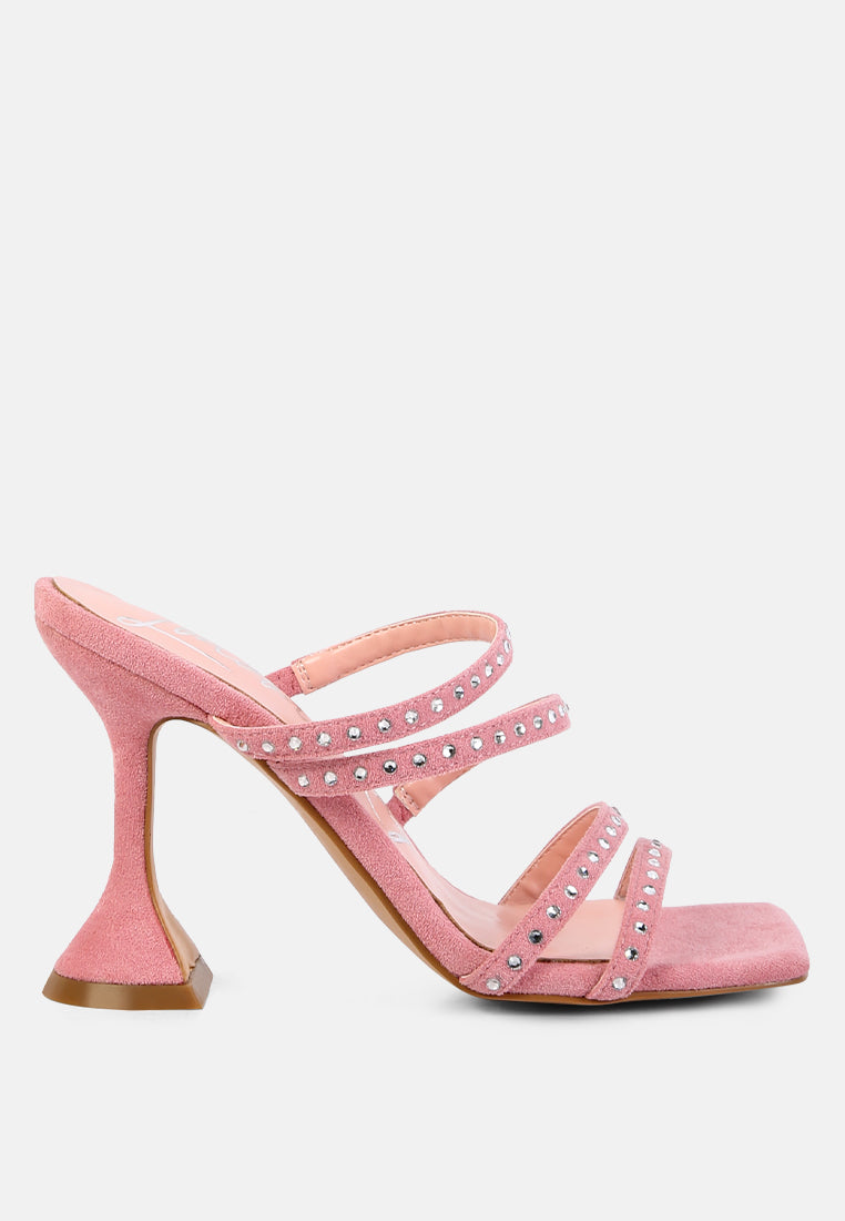 women high heel multi strap sandals#color_pink