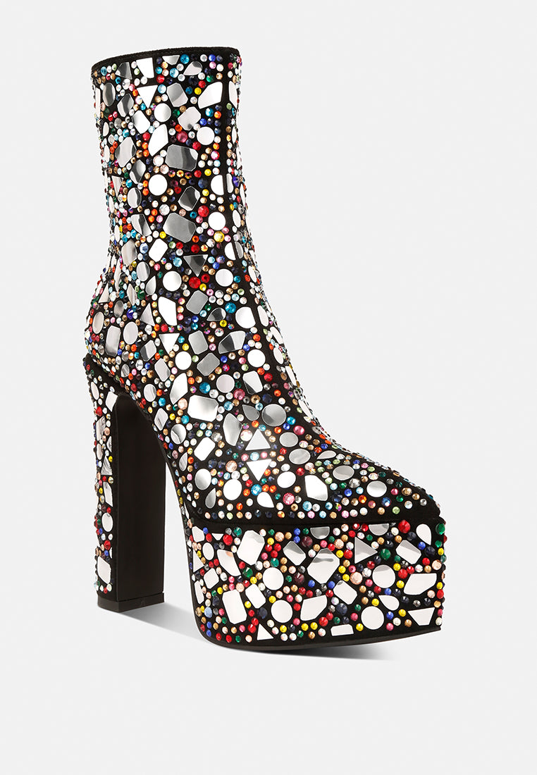 Women Mirror Embellished Platform High Heel Boots