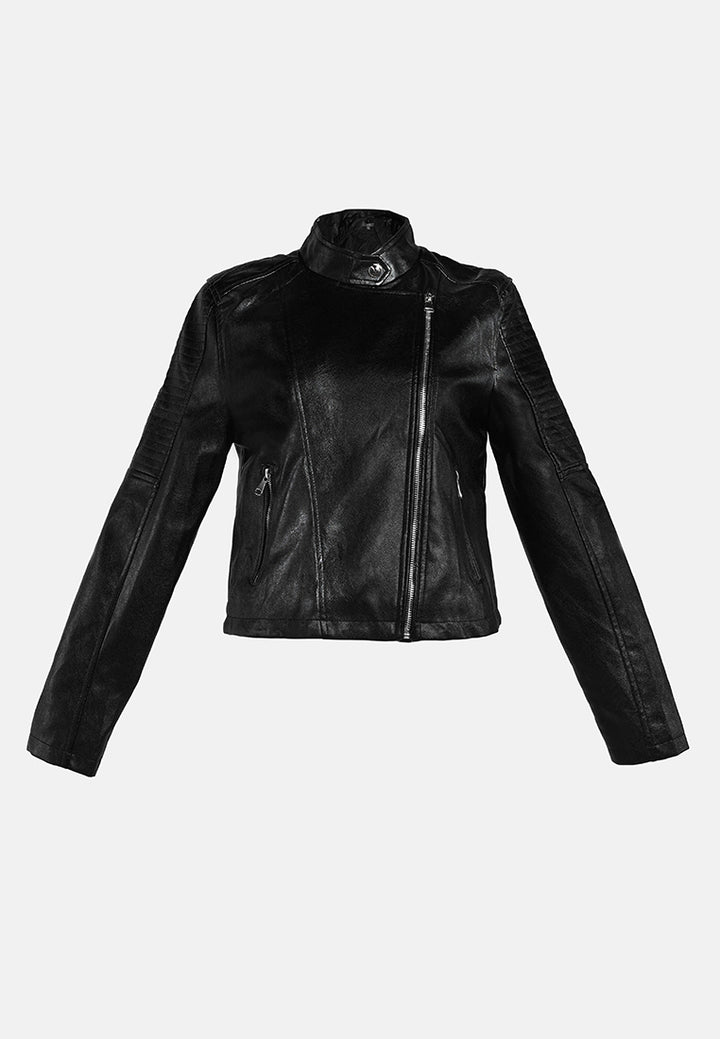 faux leather biker jacket#color_black