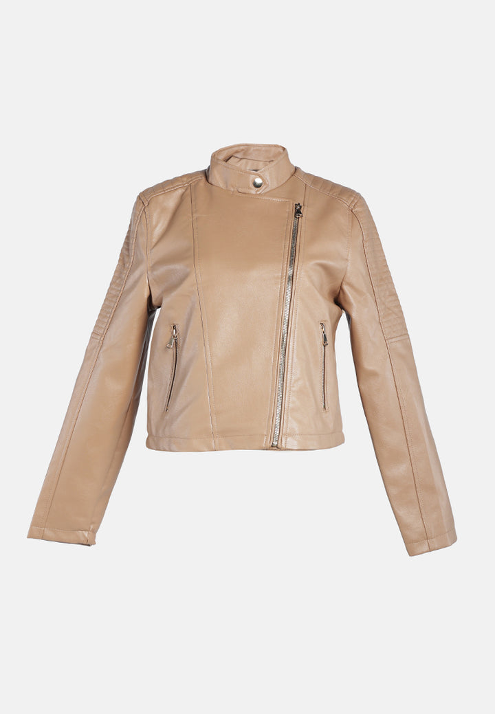 faux leather biker jacket#color_taupe