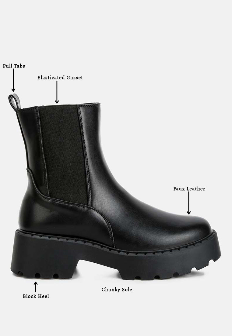 Women Faux Leather Elasticated Chelsea Boots