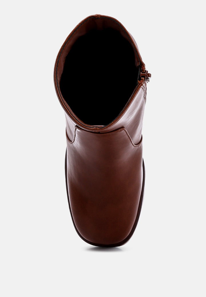 women faux leather side zipper closure boots#color_brown