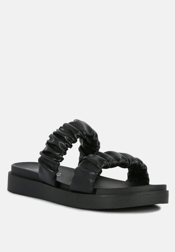 women black ruched strap platform sandals#color_black