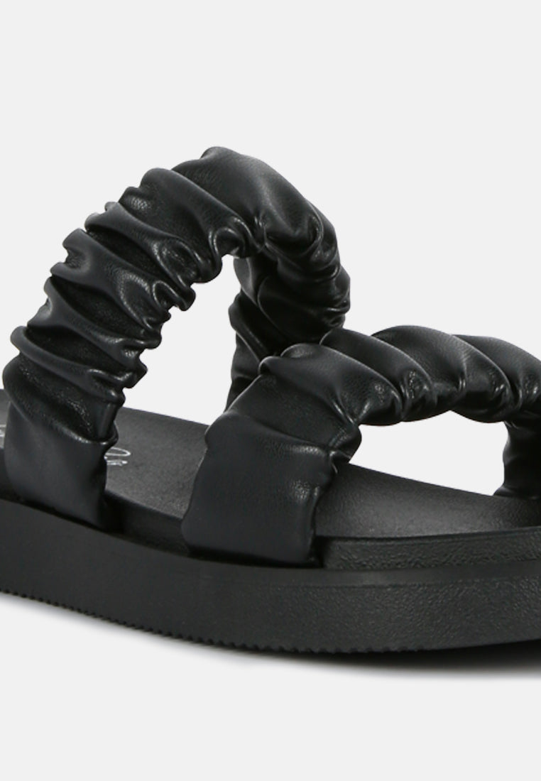 women black ruched strap platform sandals#color_black