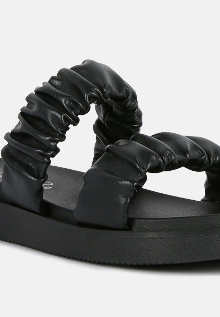 women black ruched strap platform sandals#color_black