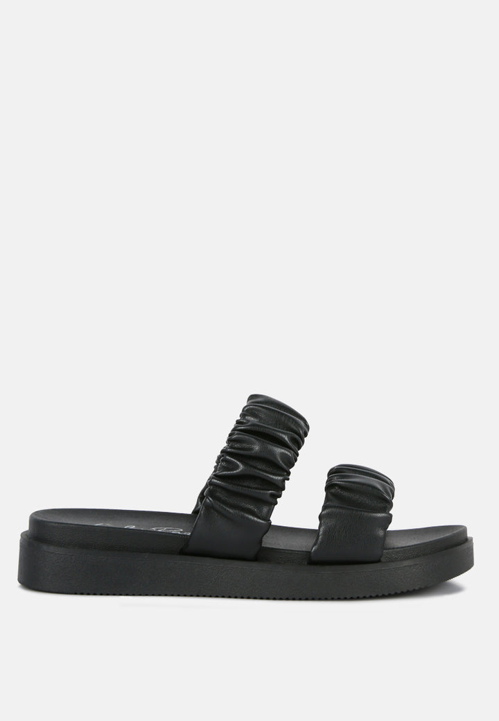 women black ruched strap platform sandals#color_black