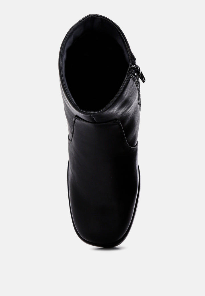 women faux leather side zipper closure boots#color_black