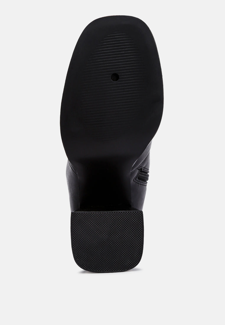 women faux leather side zipper closure boots#color_black