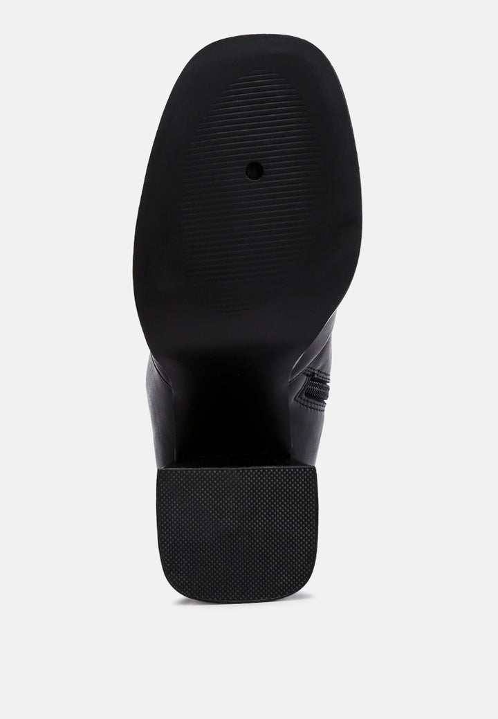 women faux leather side zipper closure boots#color_black