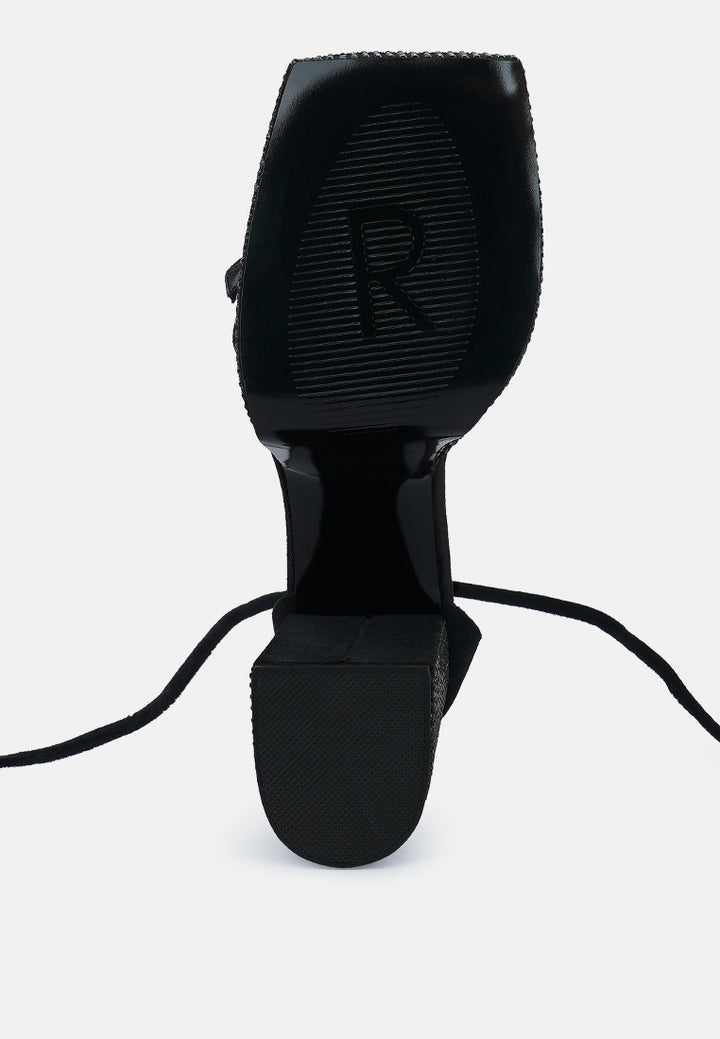 women high platform diamante lace up sandals#color_black