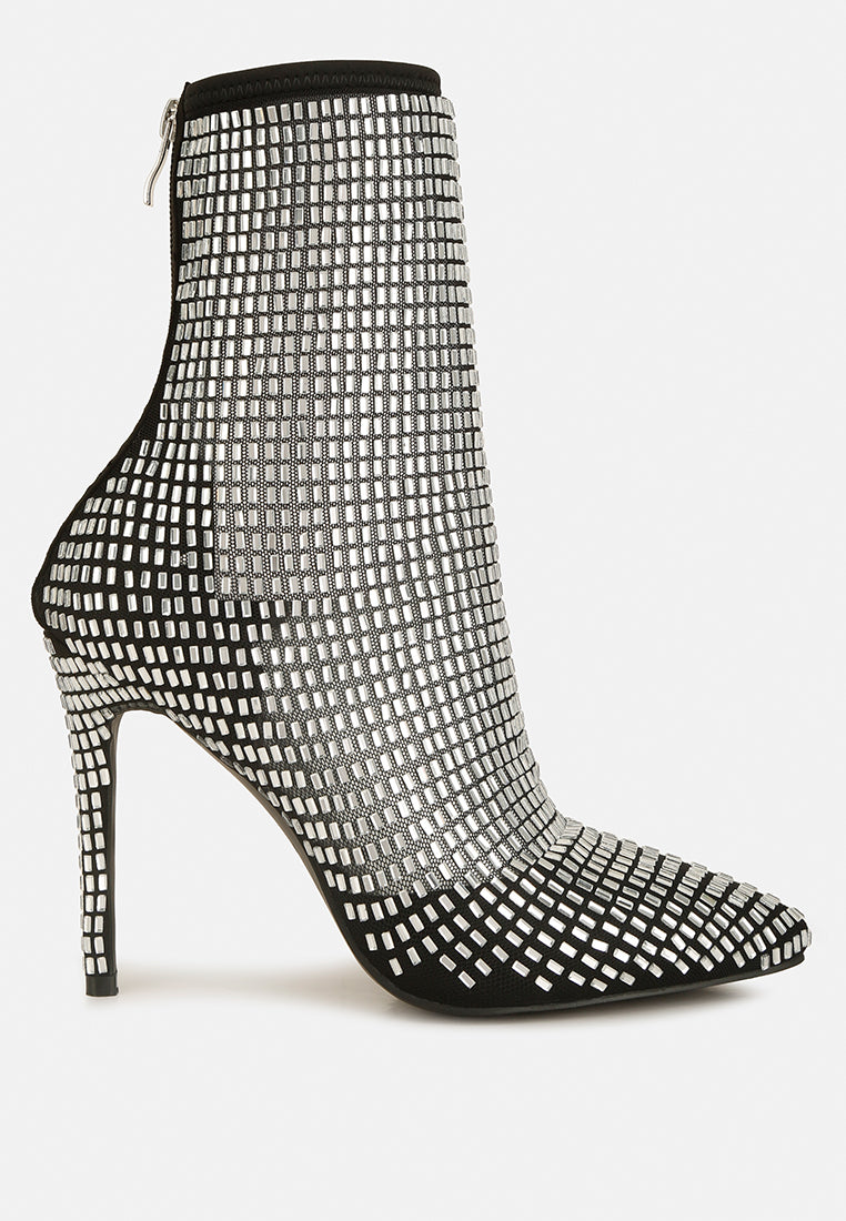 rhinestones embellished mesh boots#color_black