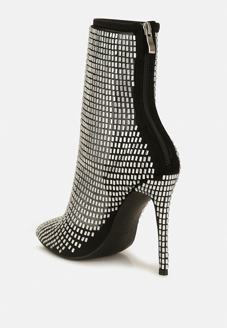 rhinestones embellished mesh boots#color_black