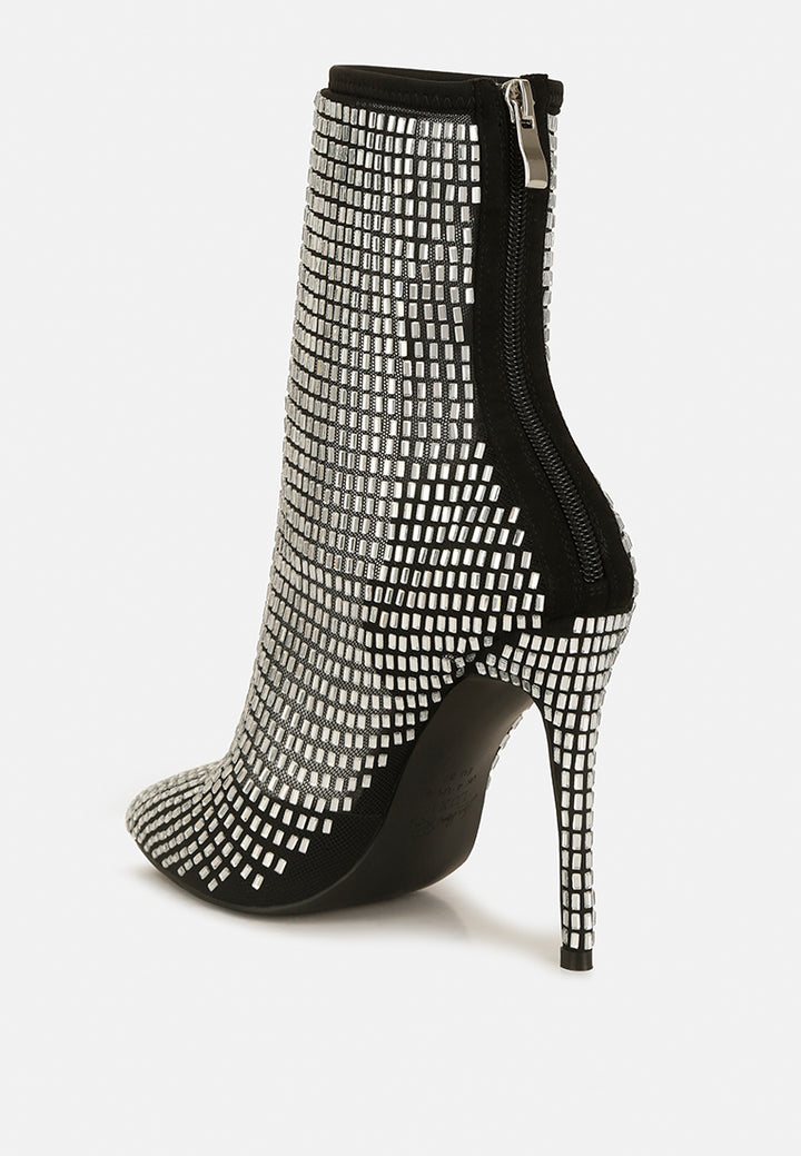 rhinestones embellished mesh boots#color_black