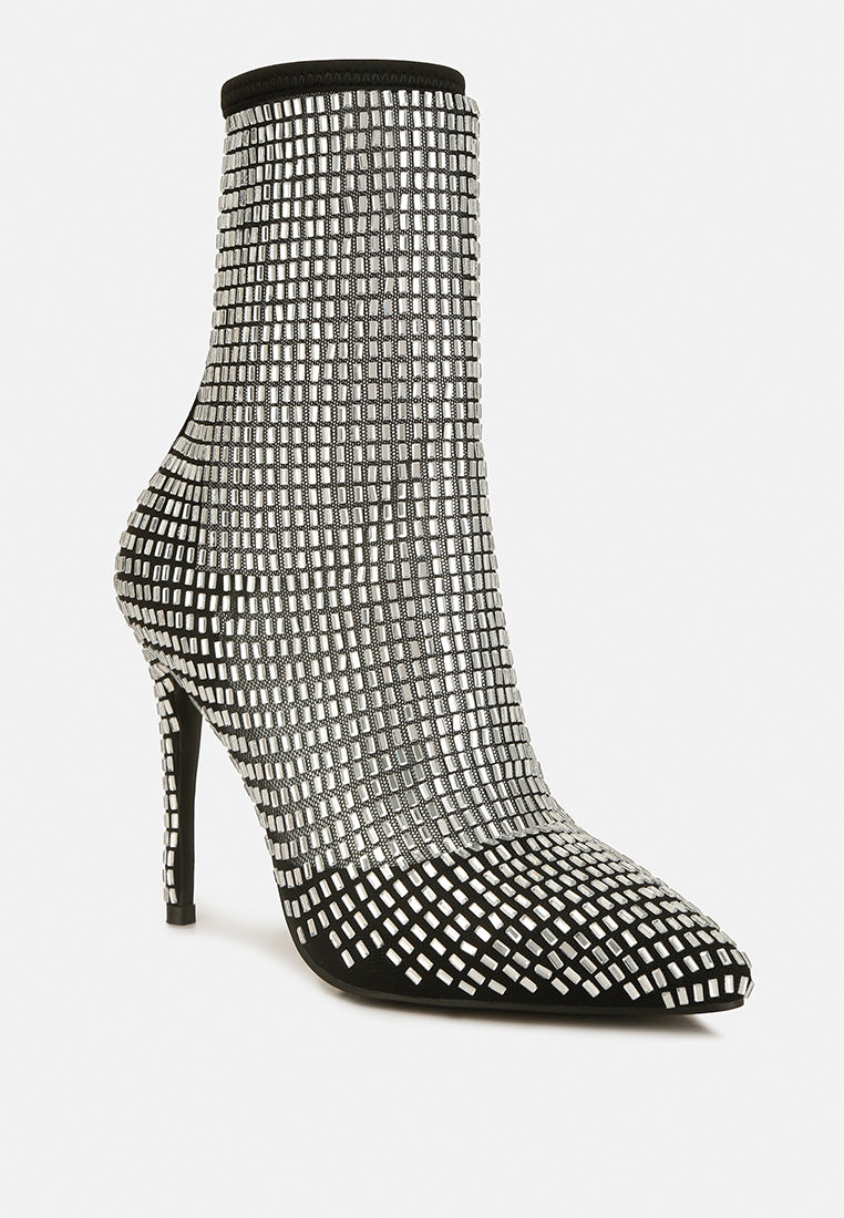 rhinestones embellished mesh boots#color_black