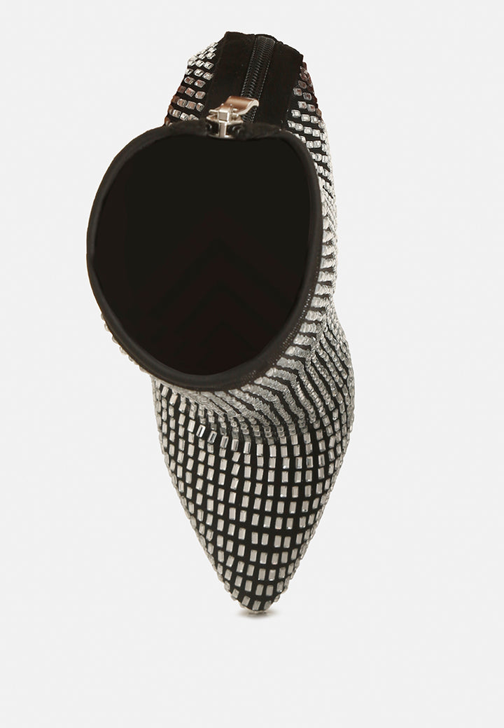 rhinestones embellished mesh boots#color_black