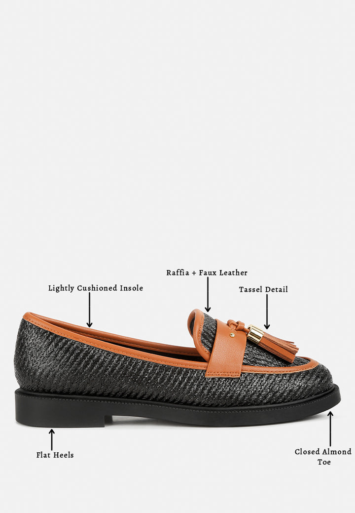 women tassle detail raffia loafers#color_black