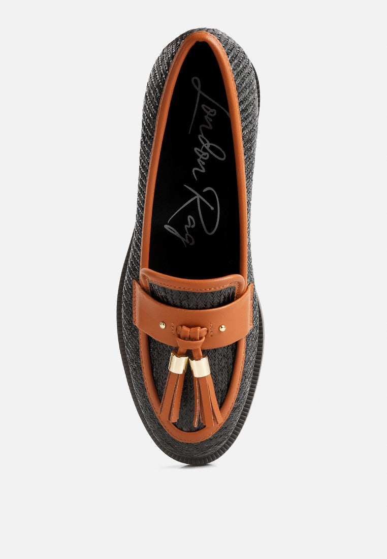 women tassle detail raffia loafers#color_black