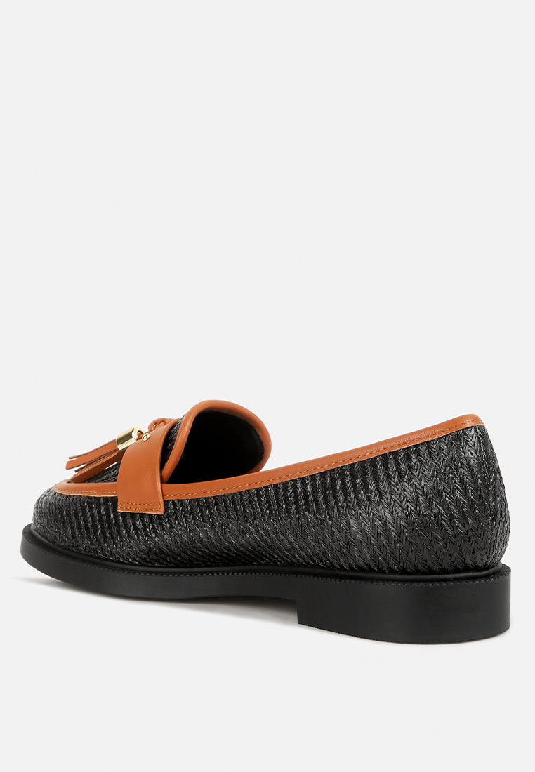women tassle detail raffia loafers#color_black