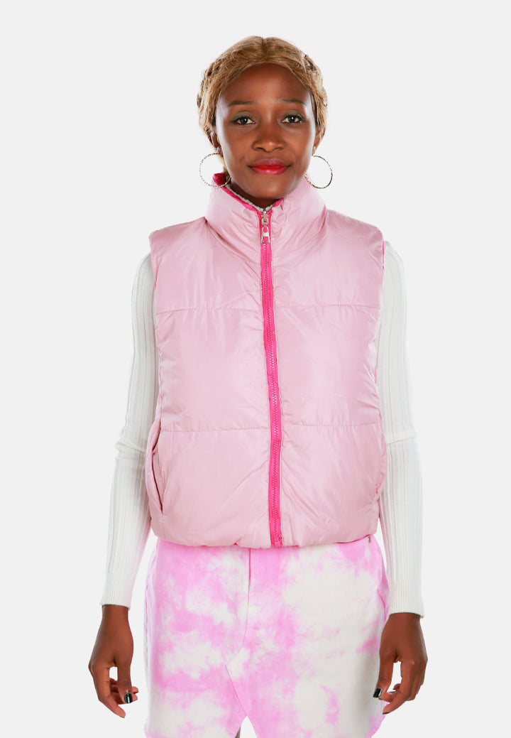 Women High Collared Reversible Duo Tone Jacket