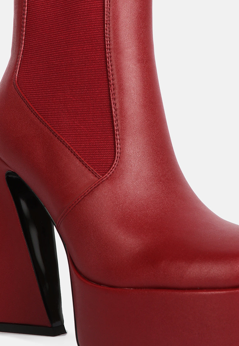 women high platform block heeled chelsea boot#color_burgundy