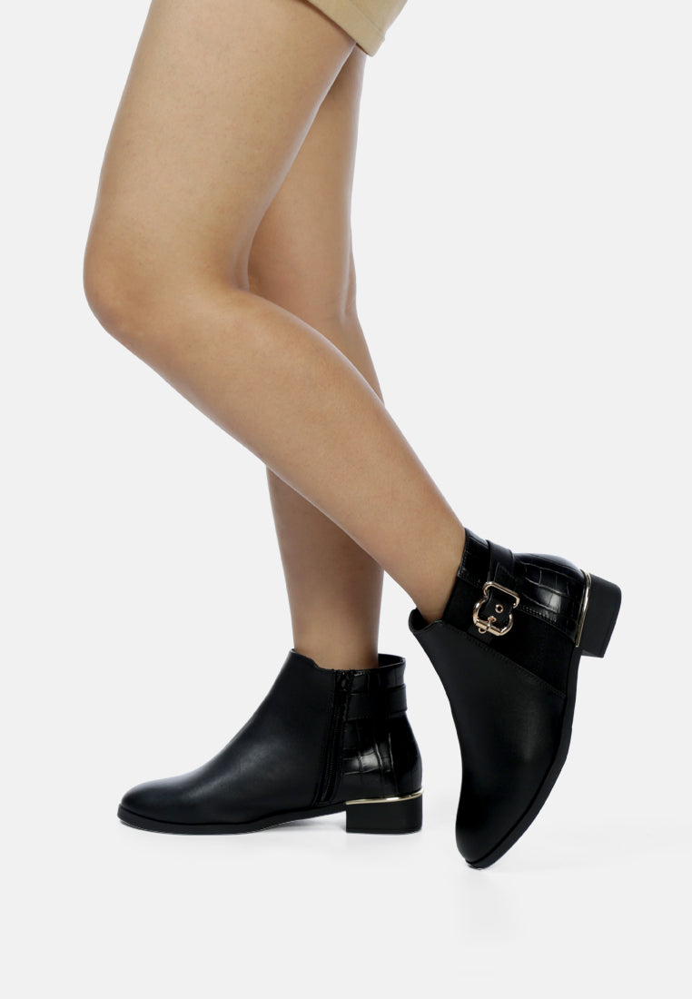 frothy buckled ankle boots with croc detail by ruw#color_black