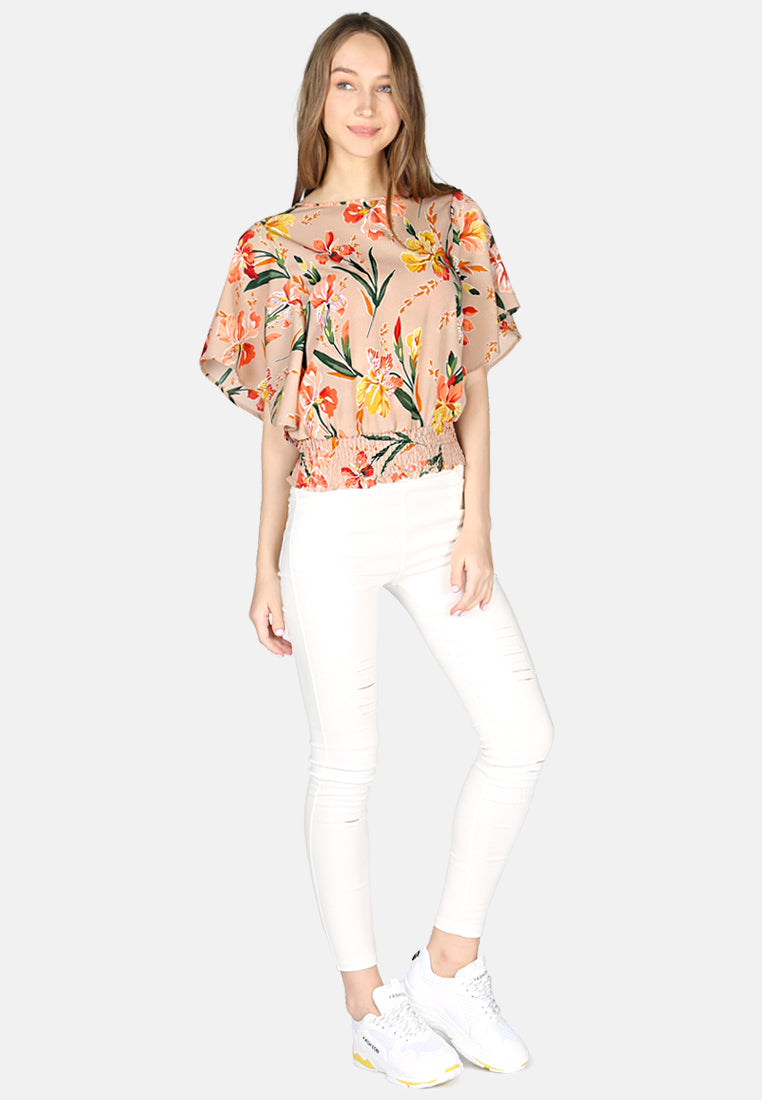 Beige Floral Print Top