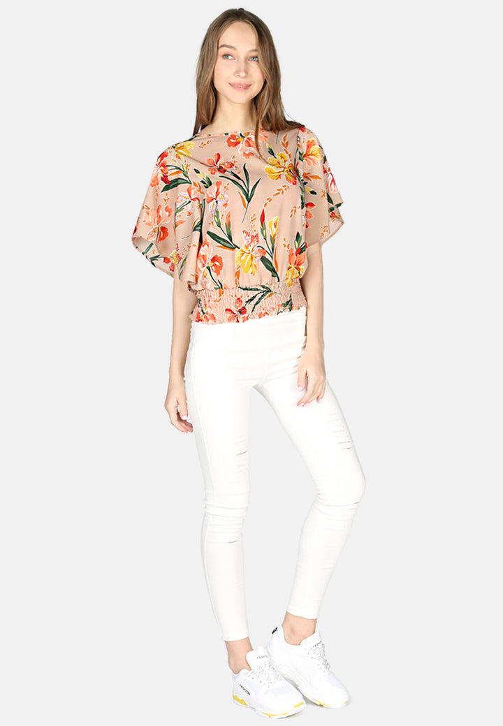 Beige Floral Print Top