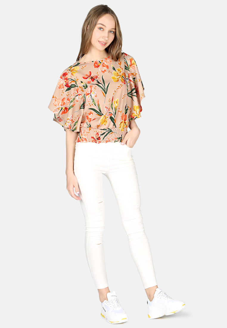 Beige Floral Print Top