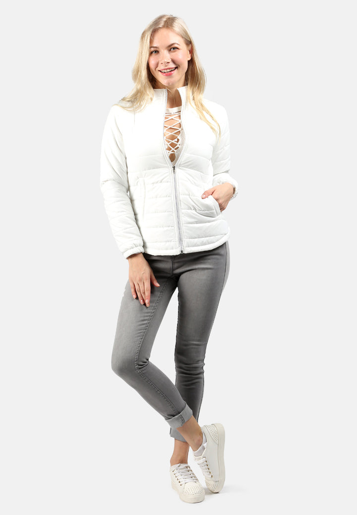 women puffer jacket with zipper closure#color_white