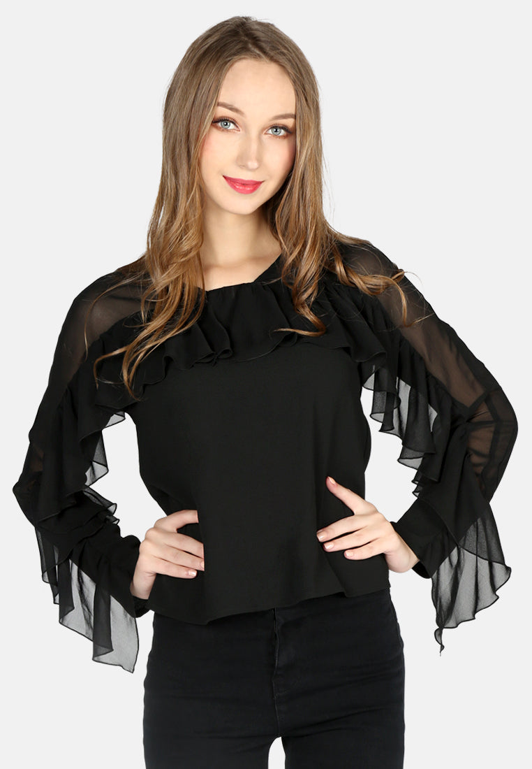 women full sleeve casual top#color_black