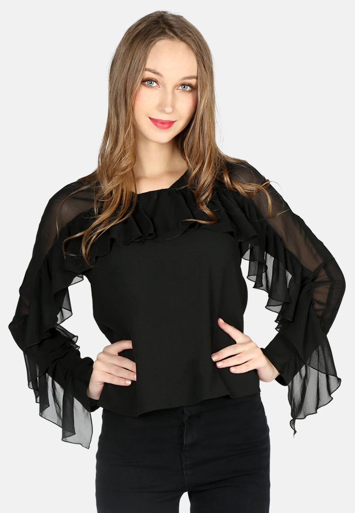 women full sleeve casual top#color_black