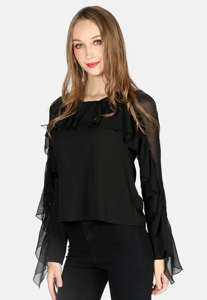 women full sleeve casual top#color_black