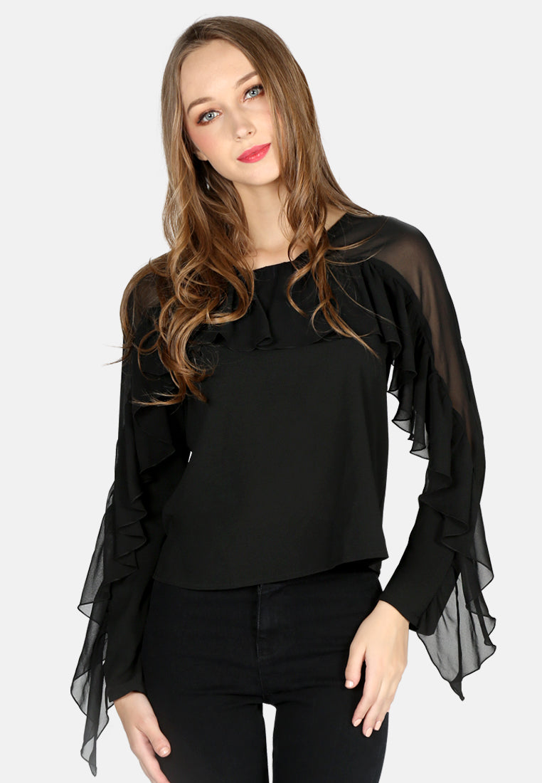 women full sleeve casual top#color_black