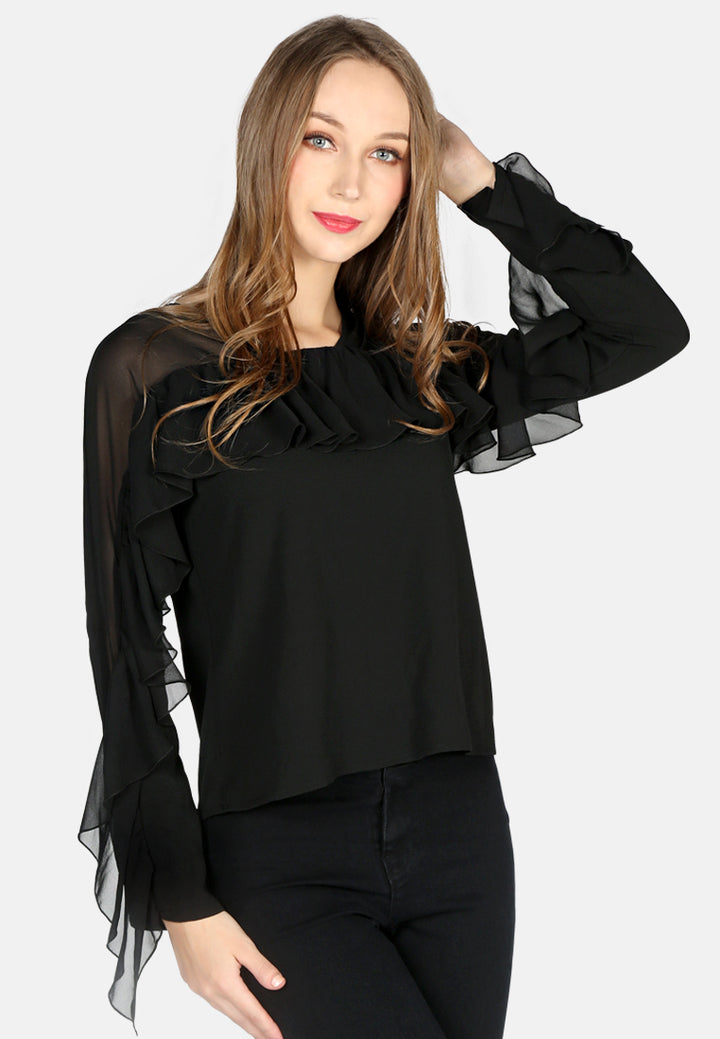 women full sleeve casual top#color_black