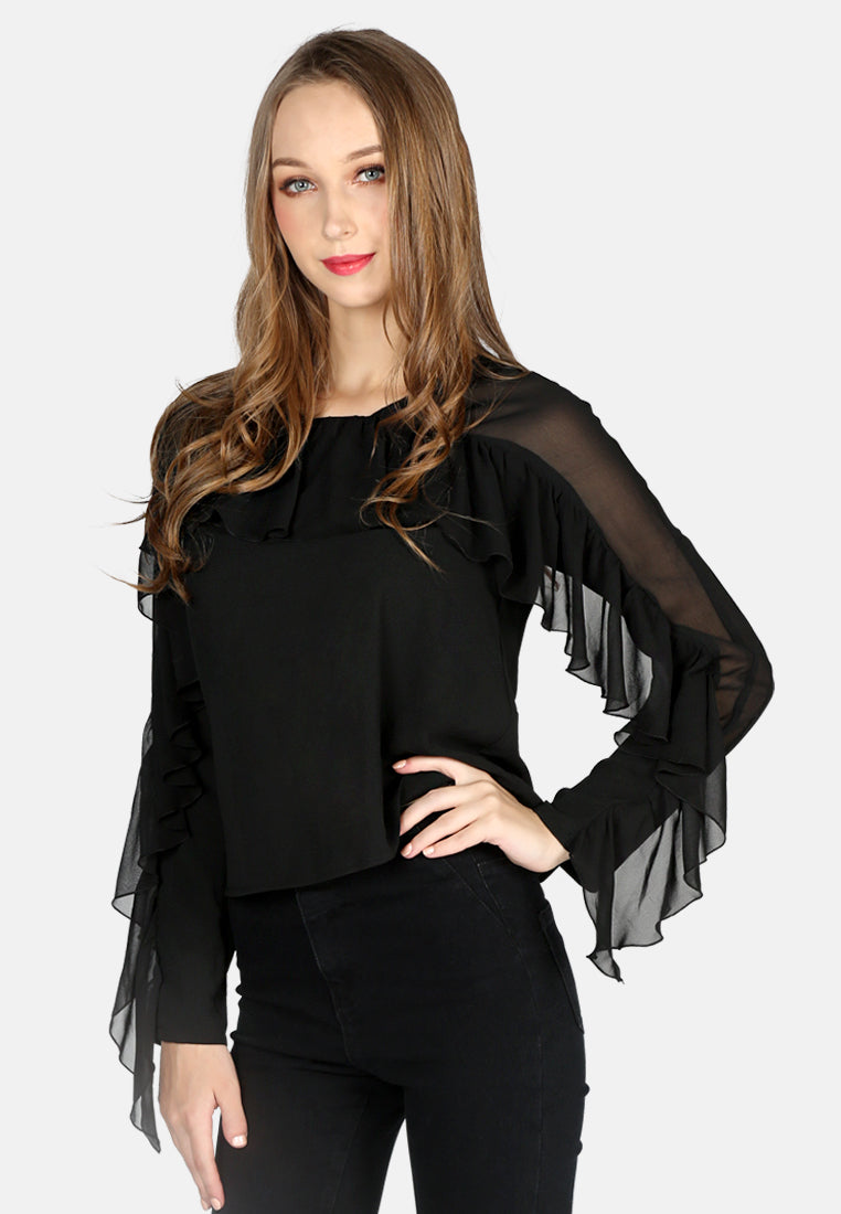 women full sleeve casual top#color_black