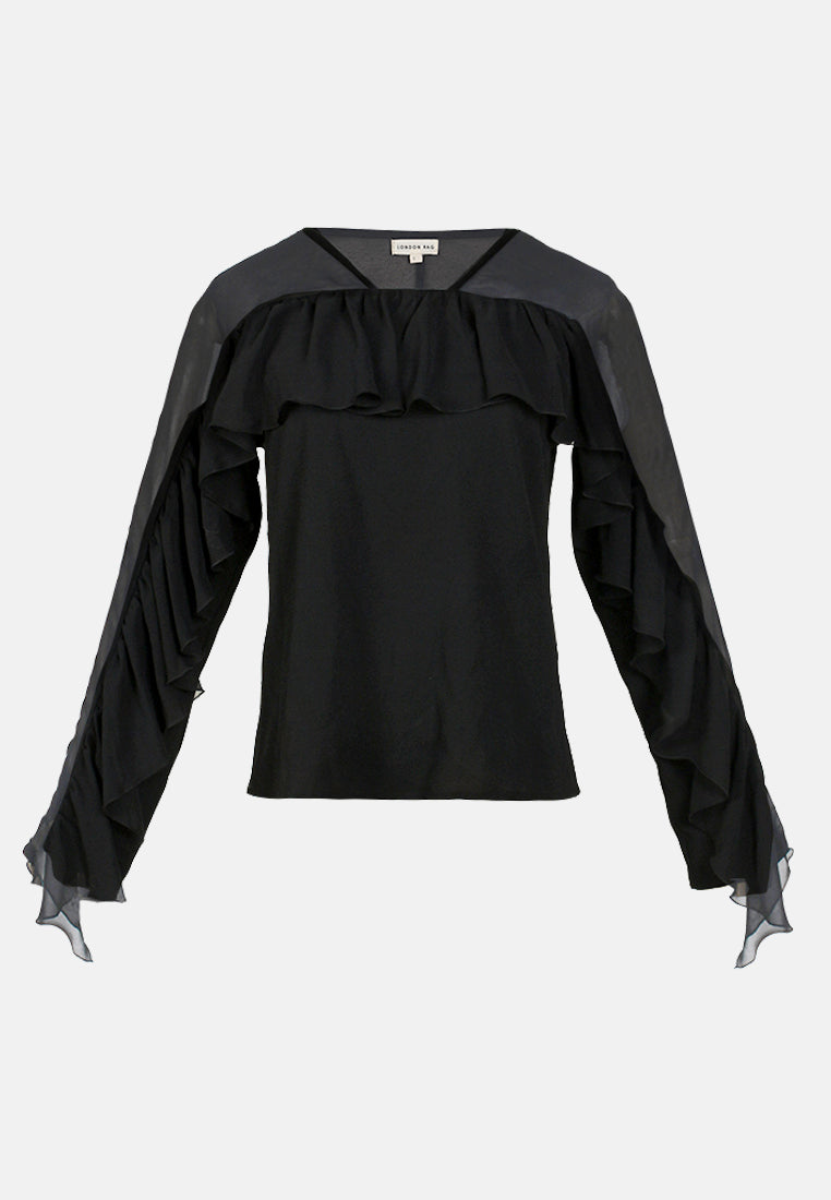 women full sleeve casual top#color_black