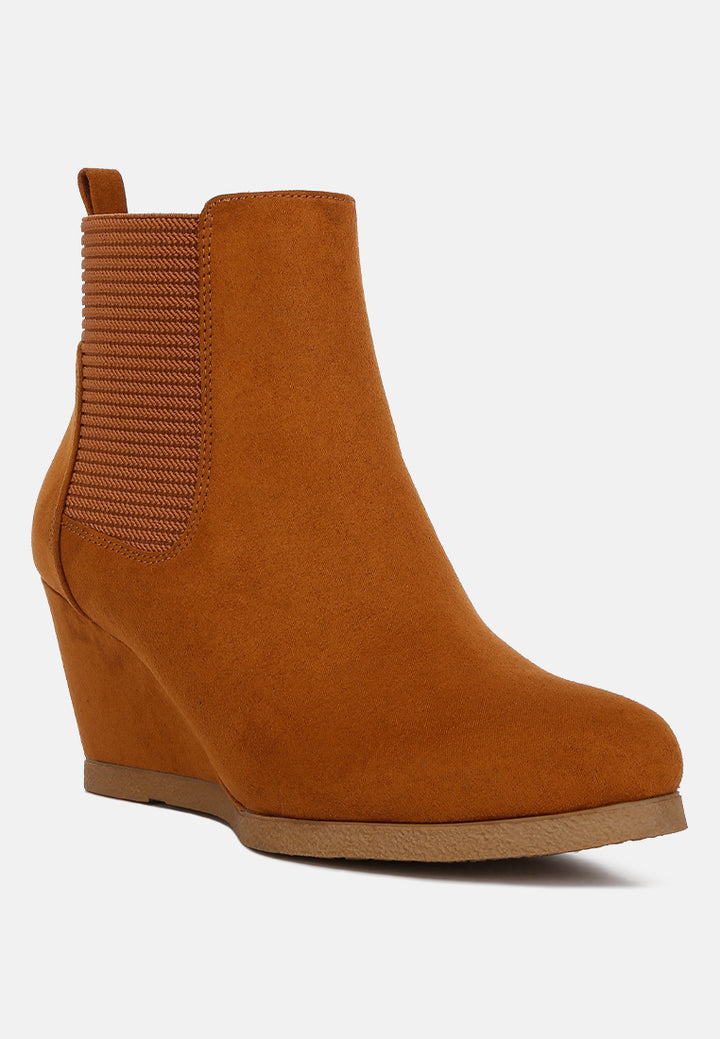 women wedge heel ankle length boots#color_tan