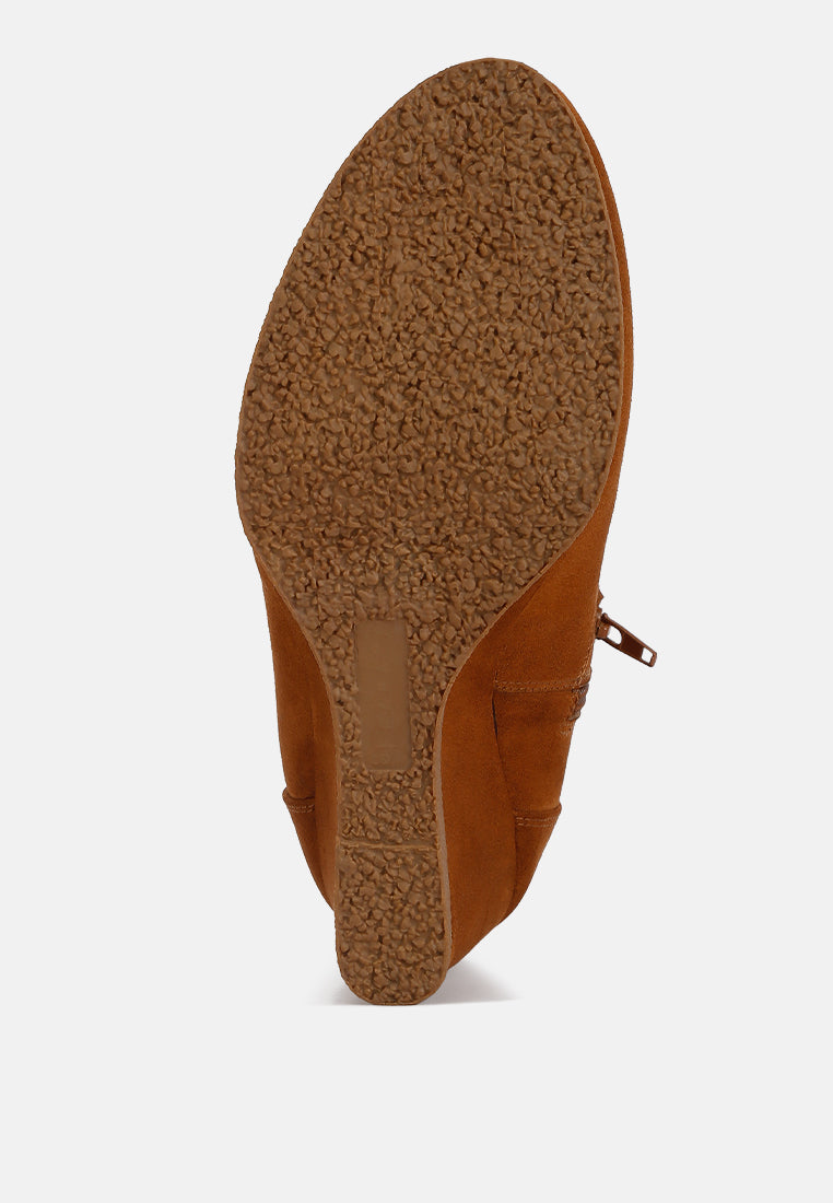 women wedge heel ankle length boots#color_tan