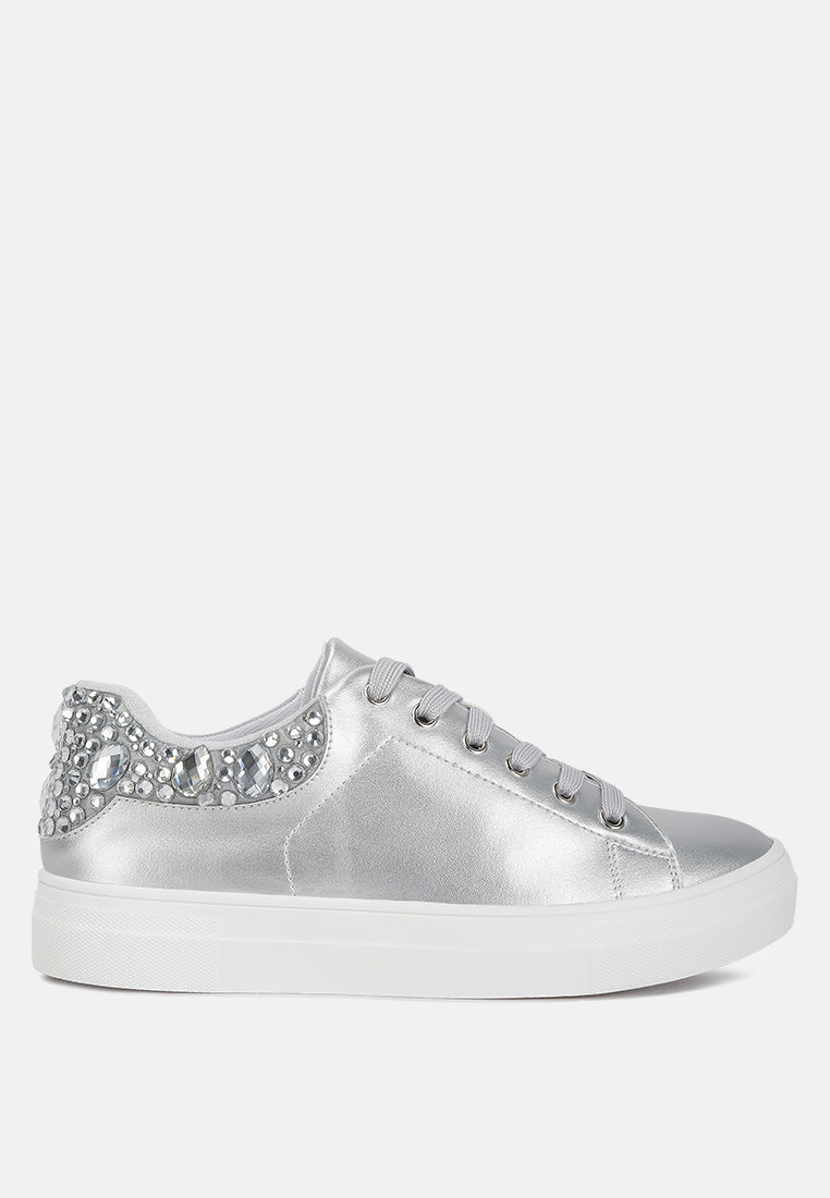 gems diamante embellished sneakers#color_silver
