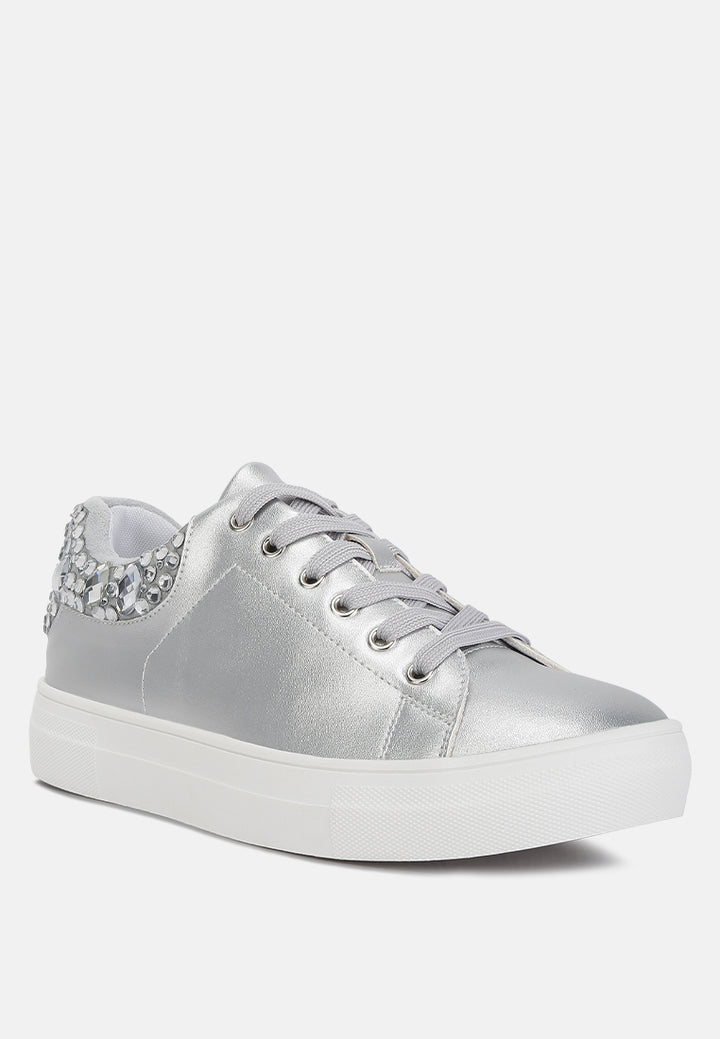 gems diamante embellished sneakers#color_silver