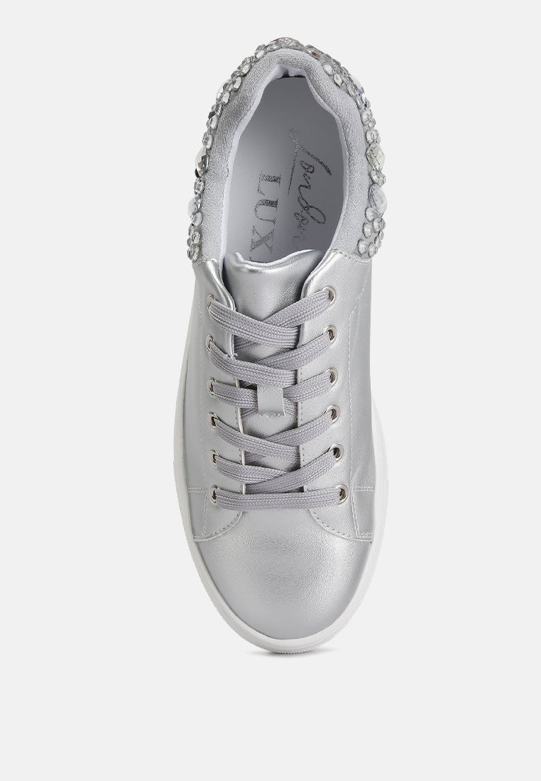 gems diamante embellished sneakers#color_silver