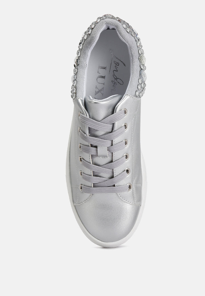 gems diamante embellished sneakers#color_silver