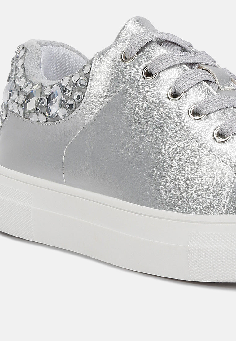 gems diamante embellished sneakers#color_silver