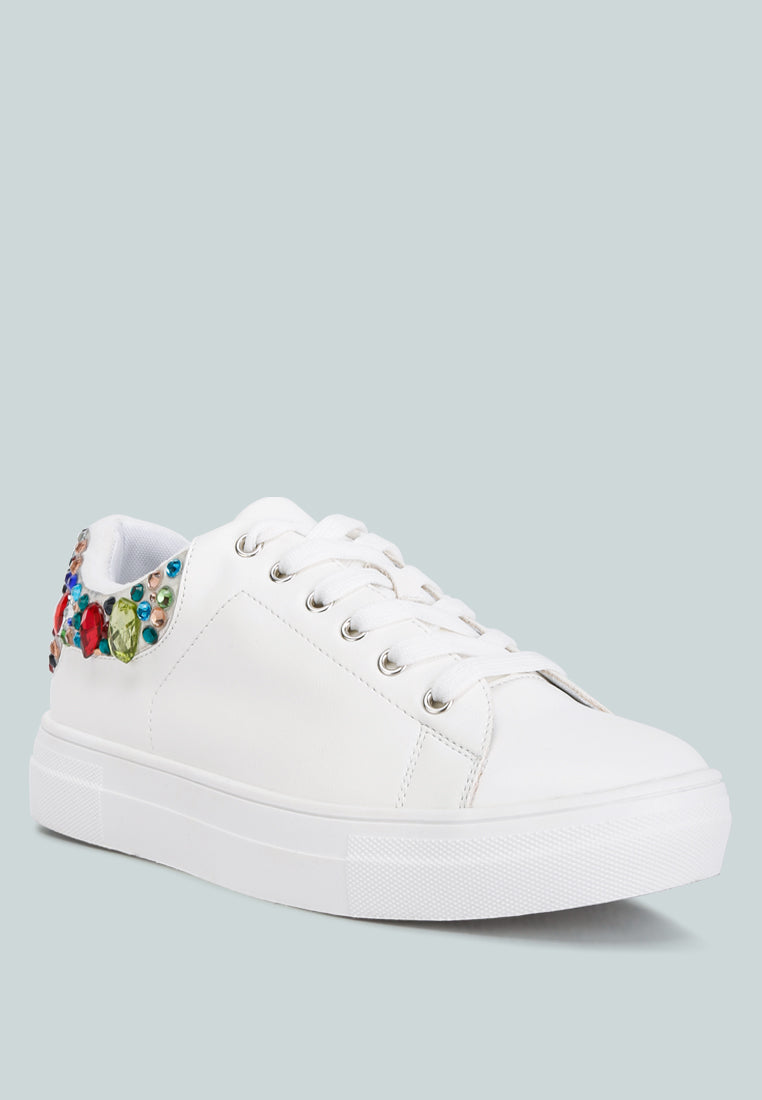 gems diamante embellished sneakers#color_white
