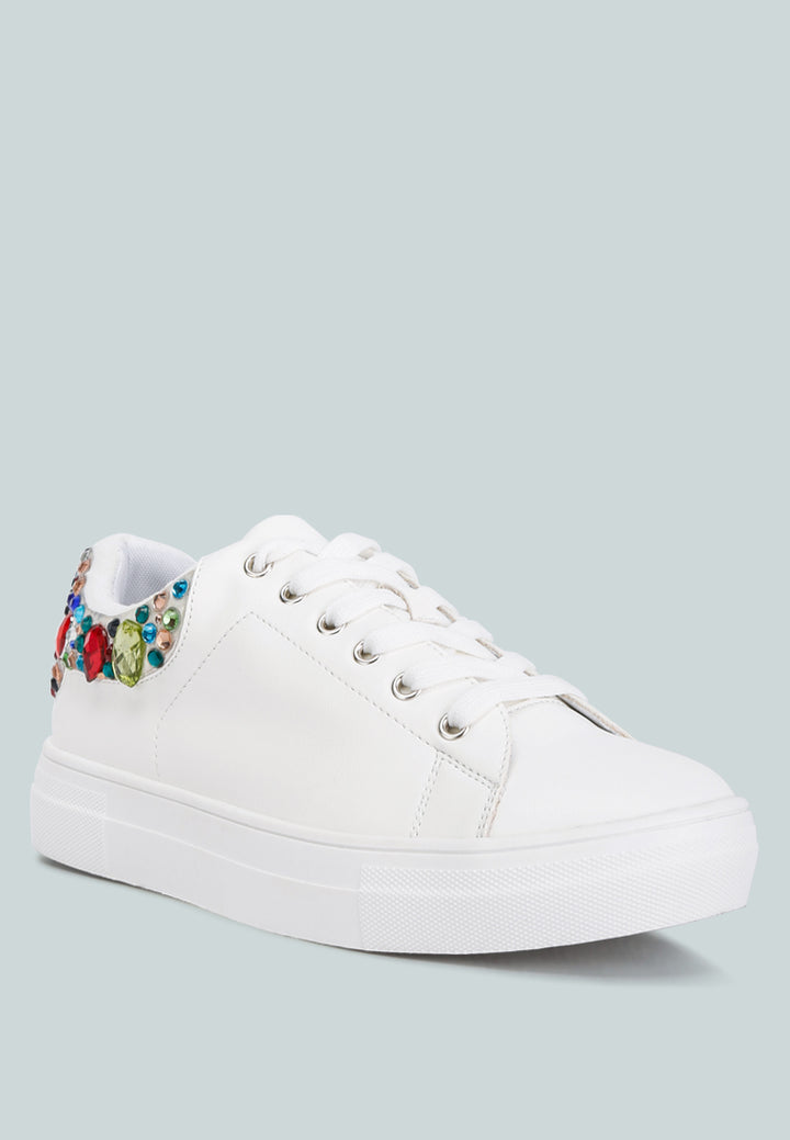 gems diamante embellished sneakers#color_white