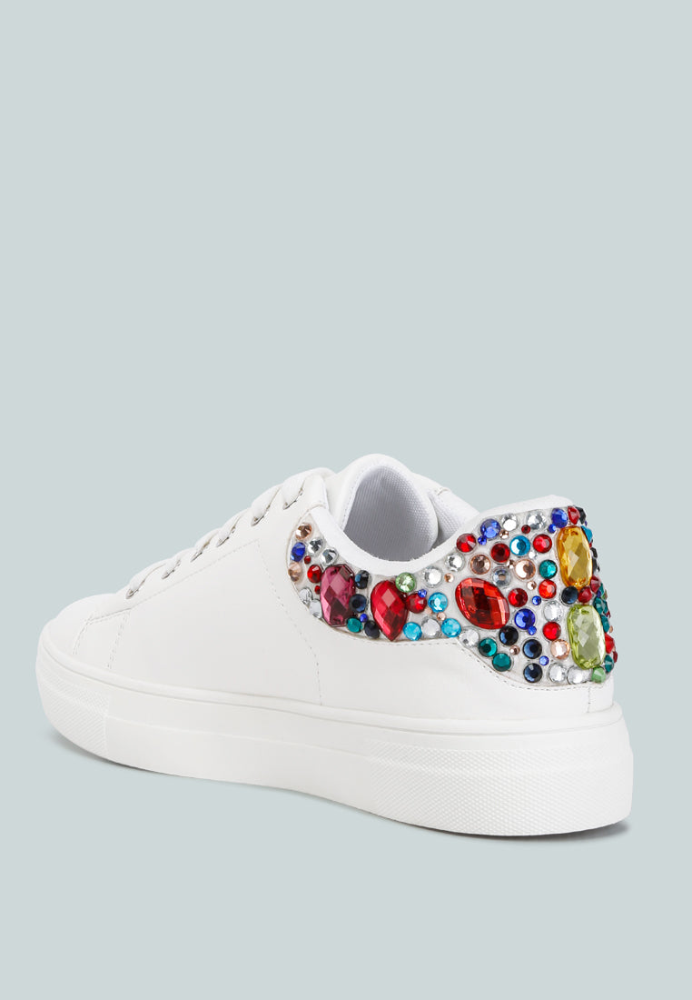 gems diamante embellished sneakers#color_white