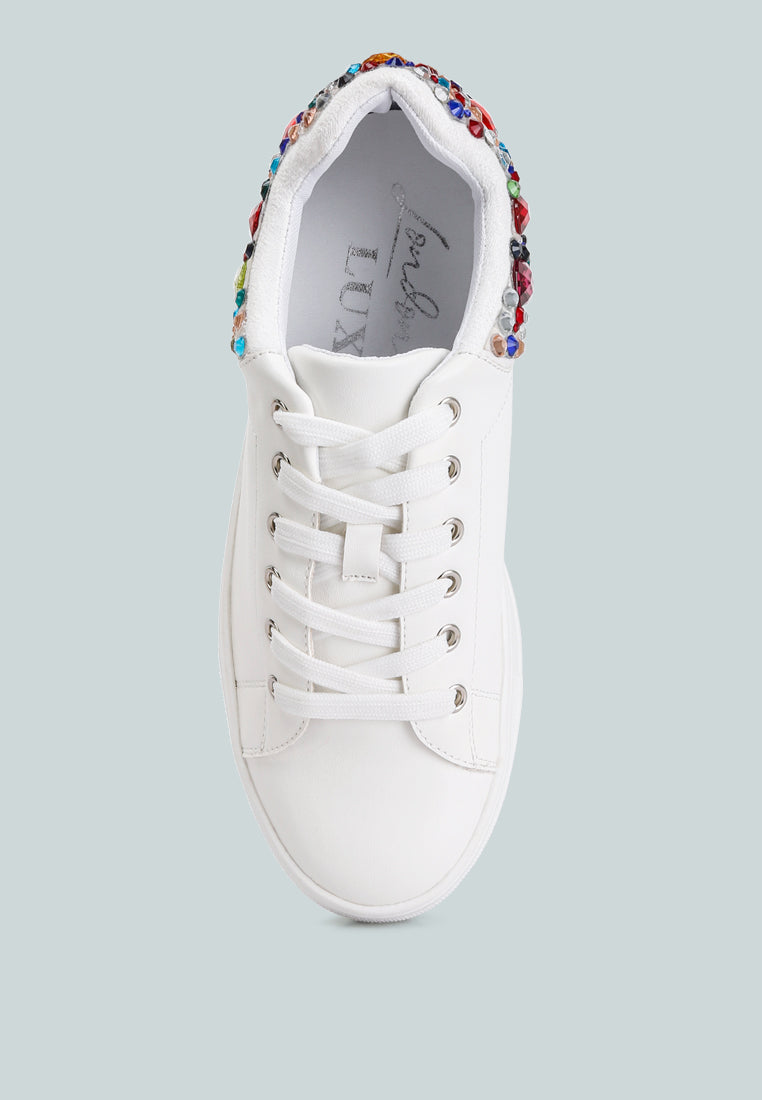 gems diamante embellished sneakers#color_white